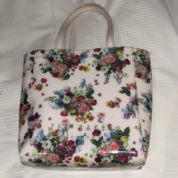 TED BAKER LONDON PINK FLORAL VINYL SMALL TOTE PRELOVED VERY NICE - Picture 1 of 12